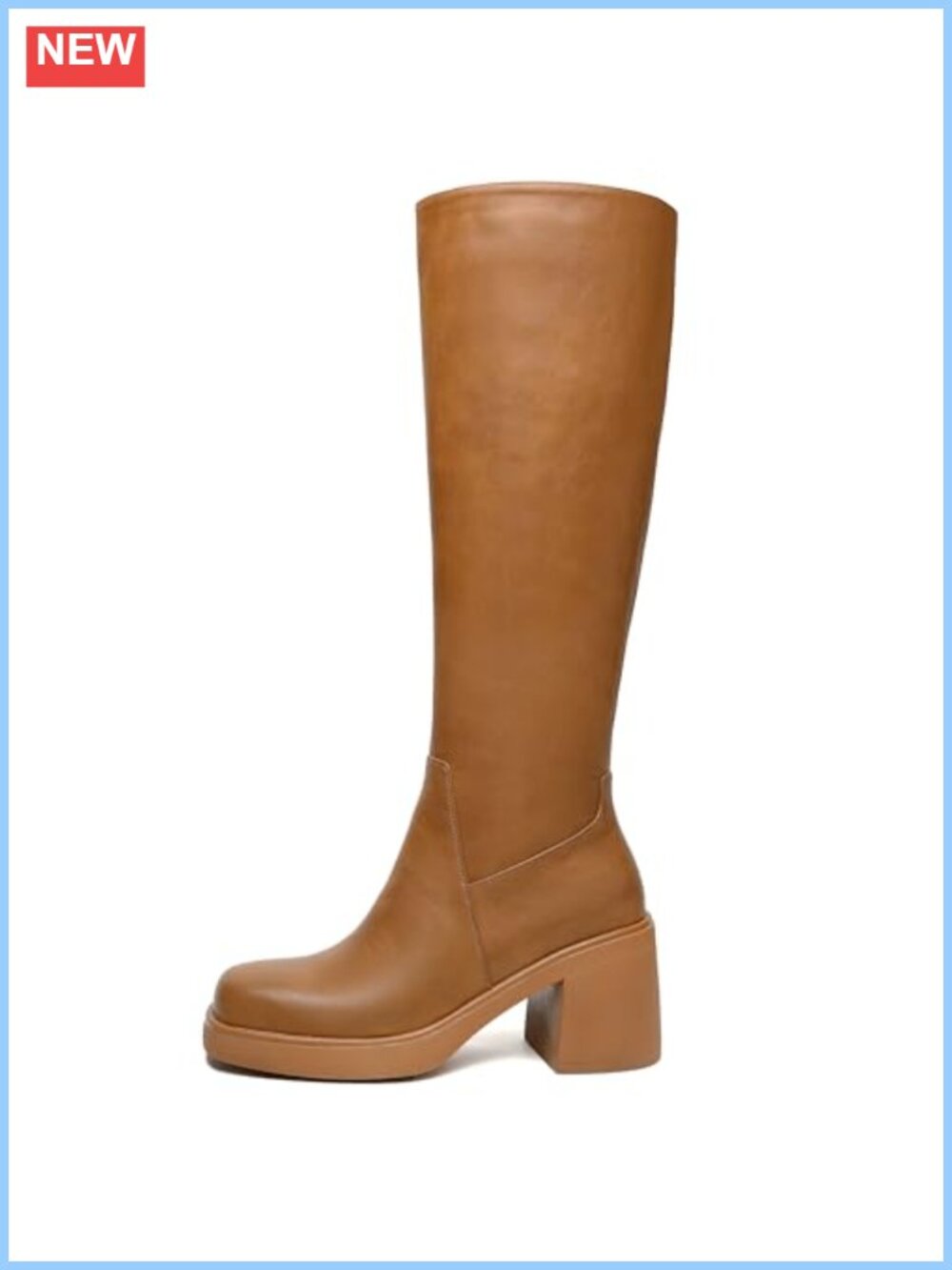 Faux Leather Platform Knee High Boots Chunky Heel Square Toe Tall Boot